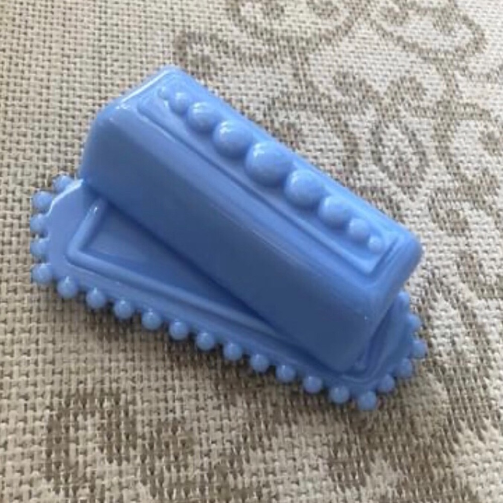 Blue Butter Dish Milk Glass 7-1/2” - Picture 2 of 8